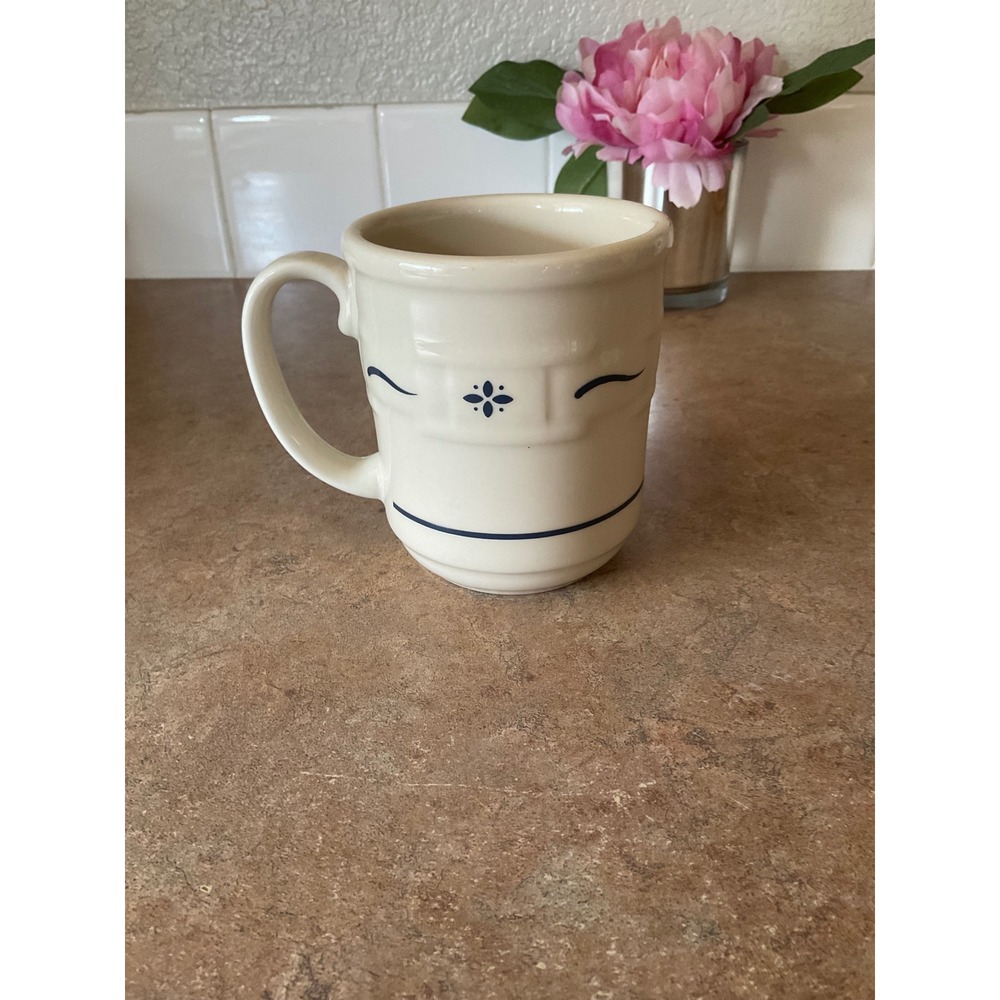 Longaberger Pottery‎ Woven Traditions Ivory Blue Coffee Mug Made in USA 12oz